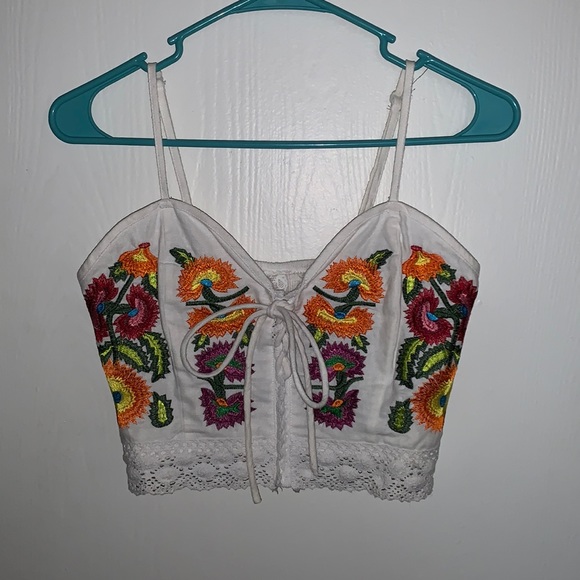 Sadie & Sage Tops - Sadie & Sage Floral Embroidered Crop Top, adjustable spaghetti strap